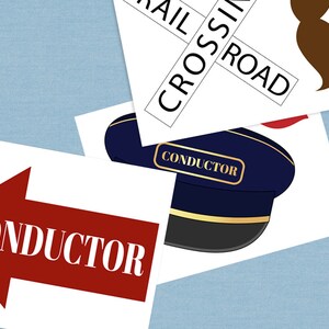 35 Train Party Printable Props, Conductor Train Themed Party Diy Photo Booth Props, Train ...