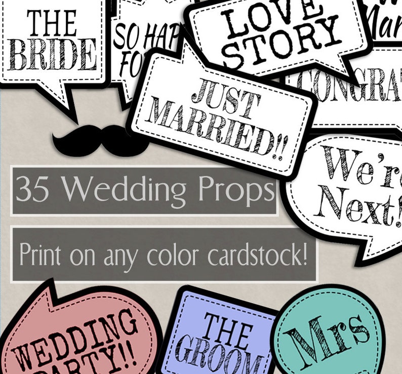 35 Any Colour Wedding Props Printable photo booth wedding
