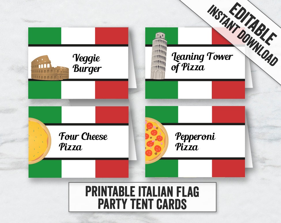 Italian Flag Tent Card Printables Editable Italian Party - Etsy UK