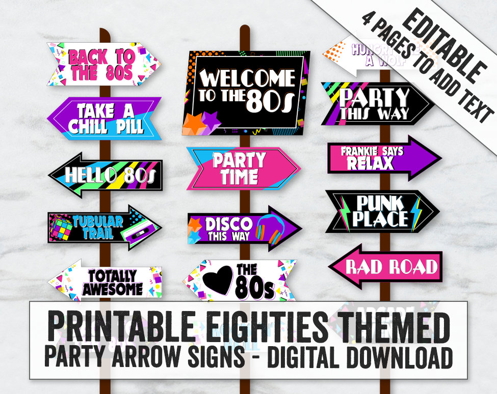 Printable Eighties Party Signs, 80s Arrows, Fun 80s Party Arrow Signs, Eighties Party Decor Printable, Digital Download, 80s Party Decor ET1 - Etsy printable-eighties-party-signs-80s-arrows-fun-80s-party-arrow-signs-eighties-party-decor-printable-digital-download-80s-party-decor-et1-etsy
