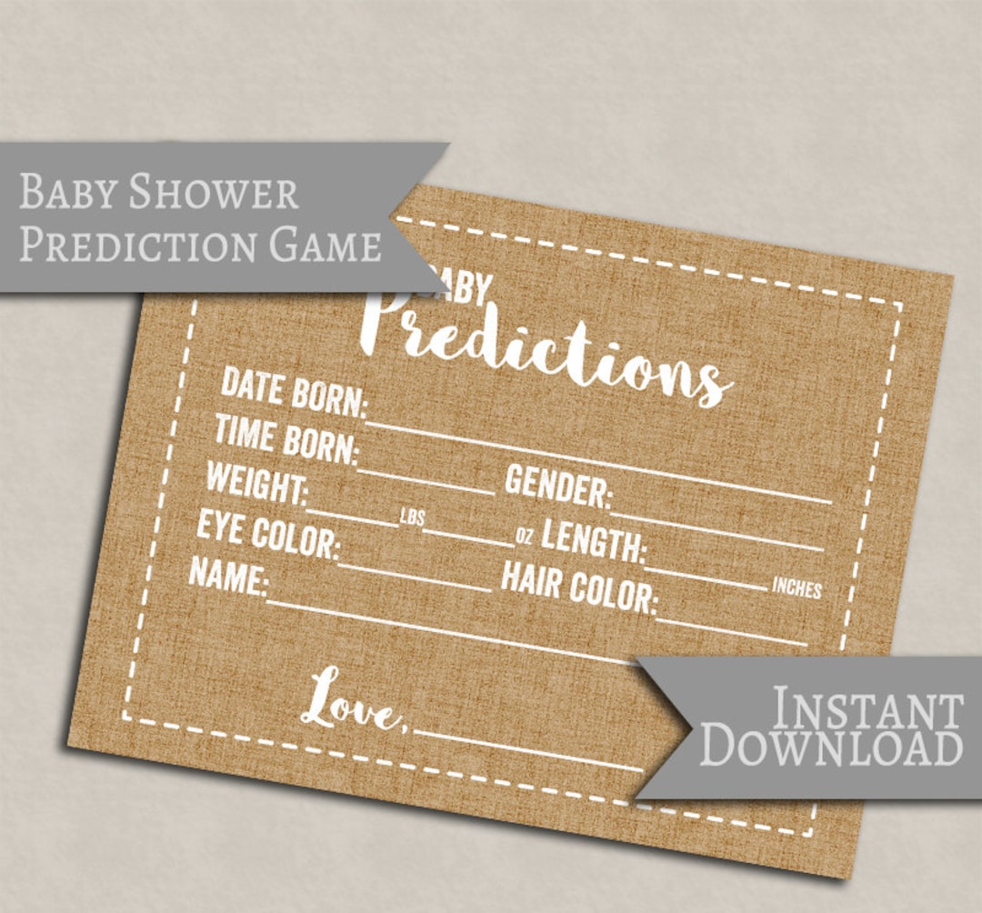 Baby Predictions Printable Card Rustic Burlap Effect Baby - Etsy