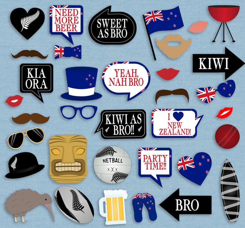 35 New Zealand Photo Booth Props Kiwi Themed Party Props I Etsy UK
