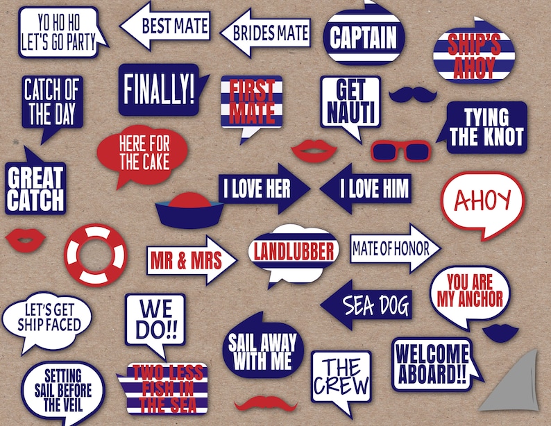35 Nautical Wedding Photo Booth Printable Props Nautical | Etsy
