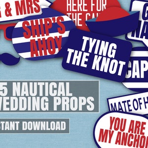 35 Nautical Wedding photo booth printable props, nautical photobooth props, beach wedding props, ship&#39;s ahoy, nautical wedding selfie props