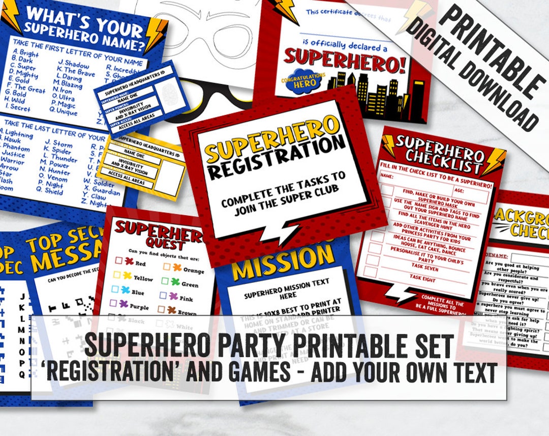 Superhero Party Printables, Editable Superhero Party Registration Kit ...