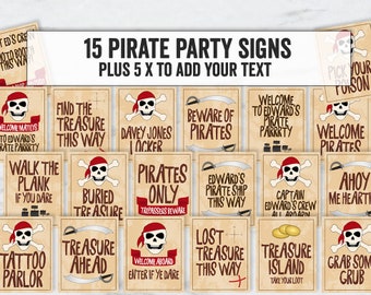 Printable Pirate Themed Party Signs, Printable Pirate Party decor, Old map style pirate signs, Editable pirate party decor signs, BB10