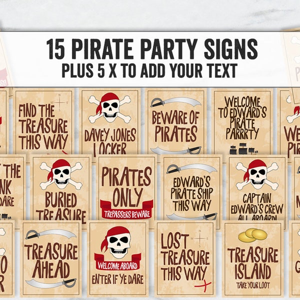 Signes imprimables de partie sur le thème de pirate, décor imprimable de partie de pirate, vieux signes de pirate de modèle de carte, signes modifiables de décor de partie de pirate, BB10