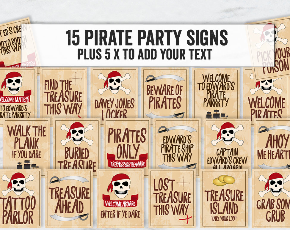 Printable Pirate Themed Party Signs, Printable Pirate Party Decor