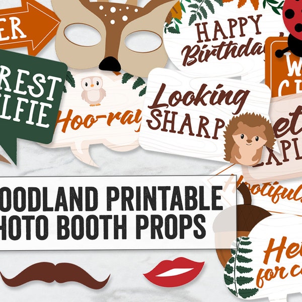 Woodland Printable Photo Booth Party Props, Forest theme party photo booth props, Wood land party props, forest photobooth props, WLB2