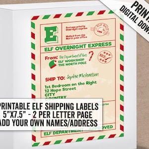 Printable Christmas Elf Shipping label, Christmas elf parcel label, Printable christmas parcel elf gift label, christmas digital download