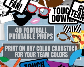 40 Football Printable Any Team Photo Booth Props, American football props, photobooth props, american football team party decor idea