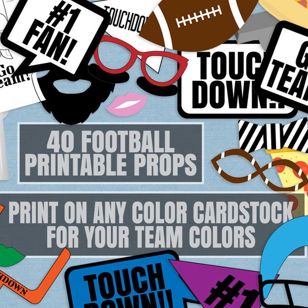 40 Football Printable Any Team Photo Booth Props, American football props, photobooth props, american football team party decor idea