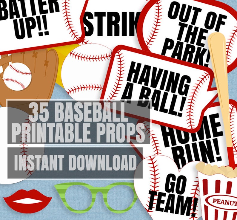 35 Baseball Party Props Baseball party theme prop printables baseball photobooth props base ball photo props baseball party