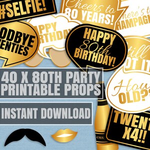 40 X 80th Birthday Party Props, 80th Photo Booth Props, Printable ...