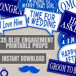 35 Blue Engagement Photo booth props, navy blue photo props, photobooth ideas for engagement party blue props, diy engagement party planning