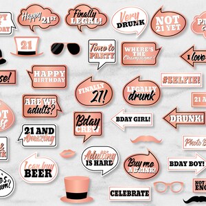 Printable 21st Birthday Party Props, Rose Gold Printable 21st Birthday ...