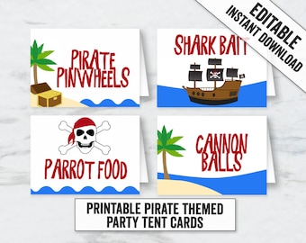 Printable Pirate party tent cards, Pirate party food tents, Printable add your own text pirate tent food cards, Printable pirate decor, BB10