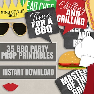 35 BBQ Party Prop Printables, Barbeque photo props, BBQ theme party props, summer party photobooth, bbq party decor instant download