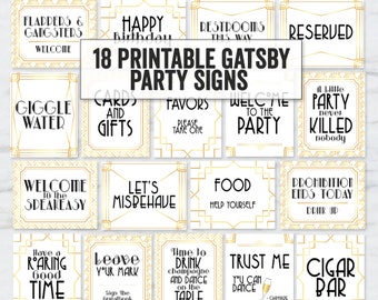 Printable Art Deco Party Signs, Digital White and Gold Prohibition Party, printable fun gatsby party signs, printable 1920 party decor