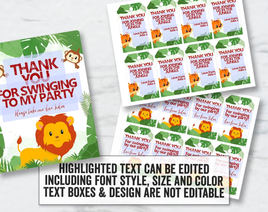Jungle Party Printable Tags Thank You Favor Tags for Jungle | Etsy