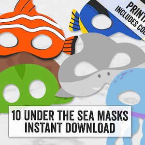 10 Under the Sea Mask Printables, Printable ocean animal masks, kid&#39;s sea crafts, printable masks ideas for kids instant download, diy masks