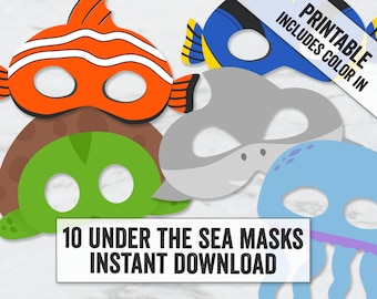 10 Under the Sea Mask Printables, Printable Ocean Animal Masks, Kid&#39;s Sea Crafts, Printable Masks Ideas for Kids Instant Download, DIY Masks