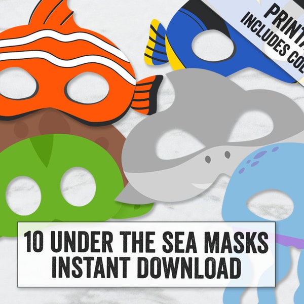 10 Under the Sea Mask Printables, masques d’animaux océaniques imprimables, artisanat marin pour enfants, idées de masques imprimables pour enfants téléchargement instantané, masques de bricolage