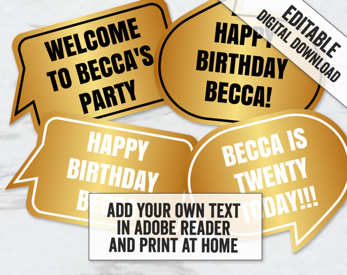 Printable Gold Photo Booth Props to Add Your Own Text - Etsy