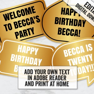 Printable Gold Photo Booth Props to Add Your Own Text, Editable Photo ...