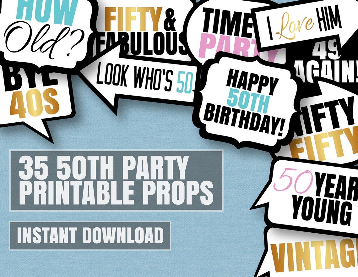 35 50th Birthday Photo Booth Printable Props Fiftieth Party - Etsy