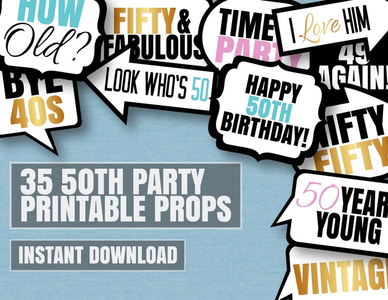 35 50th Birthday Photo Booth Printable Props Fiftieth Party - Etsy