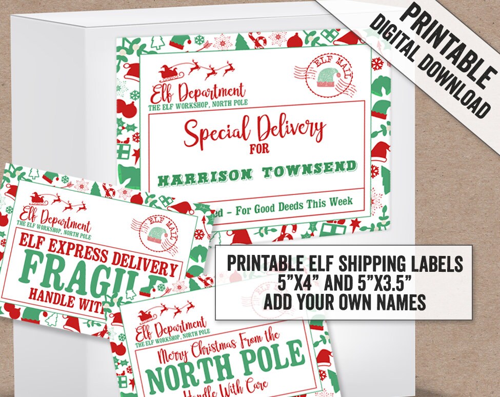 Printable Elf Shipping Label Printable Elf Christmas Parcel Etsy UK