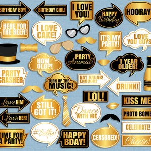 40 Birthday Photo Booth Props, Birthday Party Printable Props, Bday ...