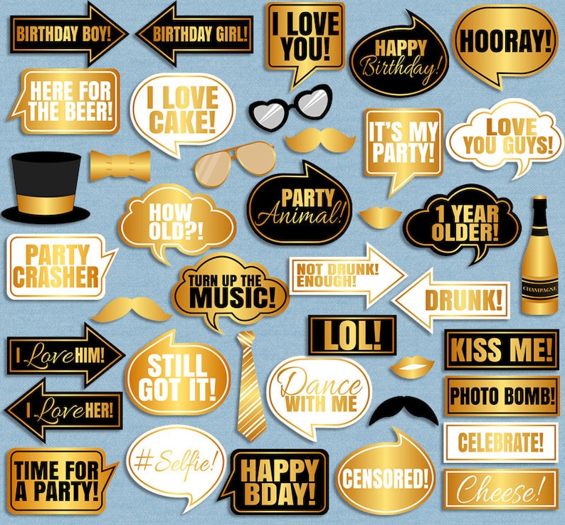 40 Birthday Photo Booth Props, Birthday party printable props, bday party props, gold and black, birthday photobooth props, birthday party image 2