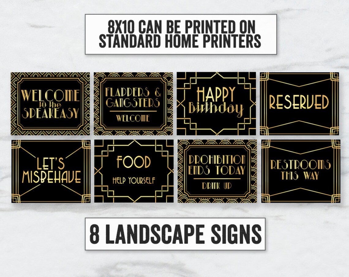 Printable Art Deco Party Signs Digital Gatsby Party Signs - Etsy