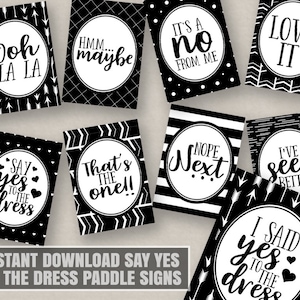 Printable say yes to the dress paddle signs, Modern Geo pattern, say yes to the dress signs, dress shopping fun signs, sign digital download