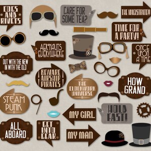 35 Steampunk Party Photo Booth Props, Steampunk Theme Party, Photobooth ...