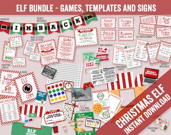 Printable Christmas Elf Bundle, Elf Activity Bundle Printable, Editable add your own text Elf activities, mini elf template printable ideas