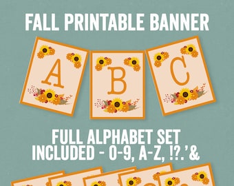 Printable fall party banner, fall party decor, orange floral bunting, printable alphabet bunting, autumn party decoration, diy download