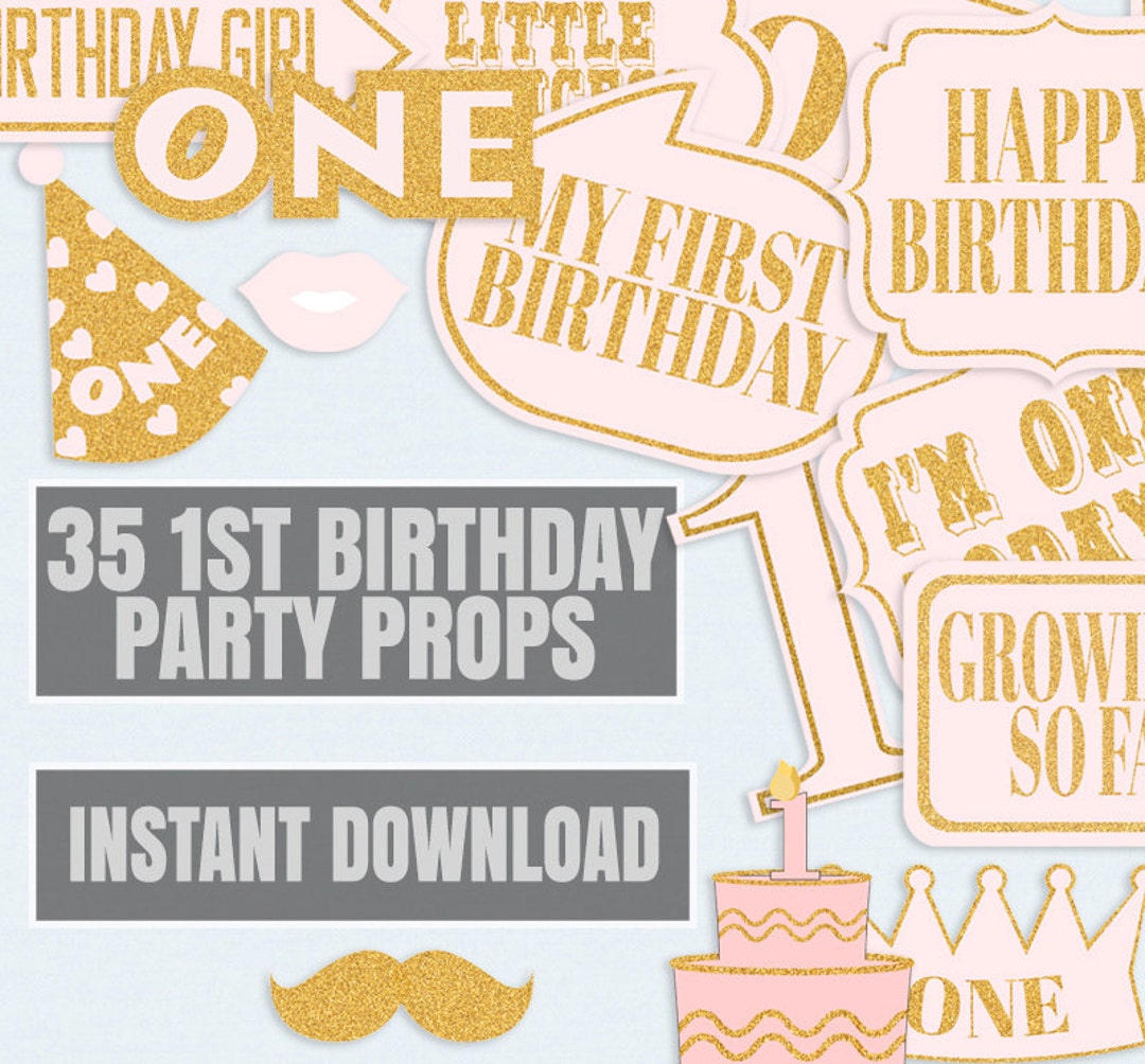 35 Girl's 1st Birthday Party Props, Photo Booth Props First Birthday ...