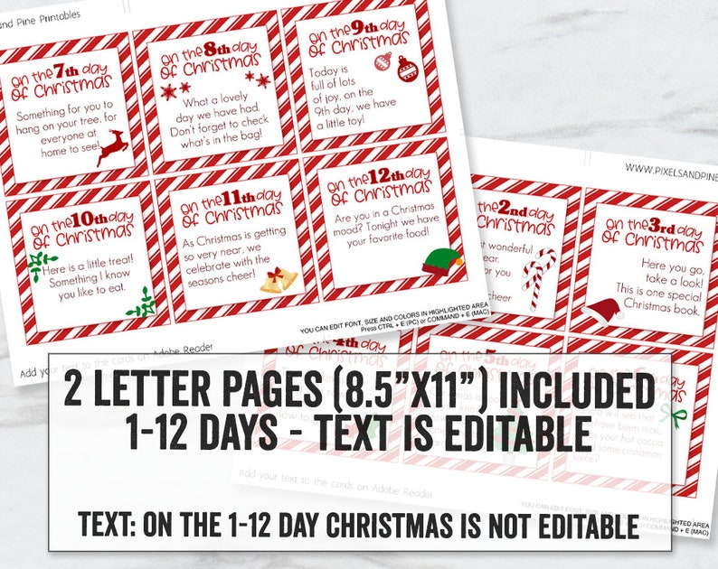 Editable Twelve Days Of Christmas Printable Tags Printable Etsy