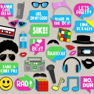 35 Eighties Printable Party Photo Booth Props, 80s Photo Props, I Love 80s, Rad Photo Booth ...