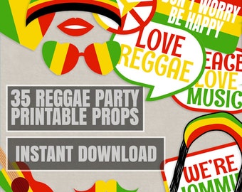 35 Reggae Props Printables, Reggae photo booth props, rasta theme party decor, party props, reggae photobooth prop, instant download