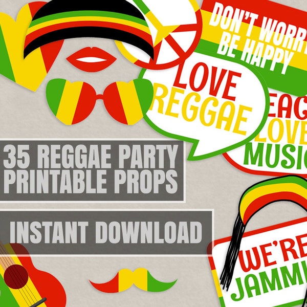 35 Reggae Props Printables, Reggae photo booth props, rasta theme party decor, party props, reggae photobooth prop, instant download