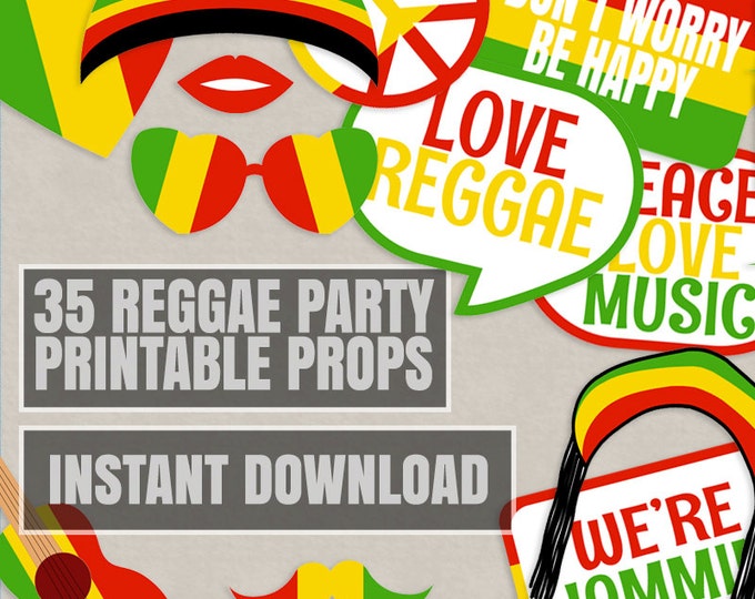 Printable Photo Props Jamaican Party Reggae Party Printable Prop Reggae Music Photo Booth ...