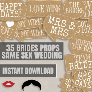 35 Same Sex Brides Wedding Photo props, printable photobooth props, Burlap vintage, boho wedding, lesbian wedding props, wedding printables