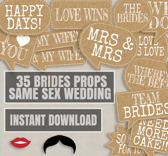 35 Same Sex Brides Wedding Photo props, printable photobooth props, Burlap vintage, boho wedding, lesbian wedding props, wedding printables