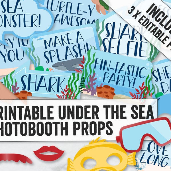 30 Printable Under the Sea Party Props, Under the Sea photobooth props, Selfie Props Under the sea theme, Ocean party digital decor UTS3