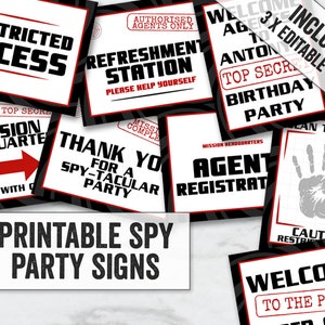 Spy Party Signs Printable, Editable Secret Agent Party Signs, Kid&#39;s secret agent party signs printable, editable spy sign printables, SA1