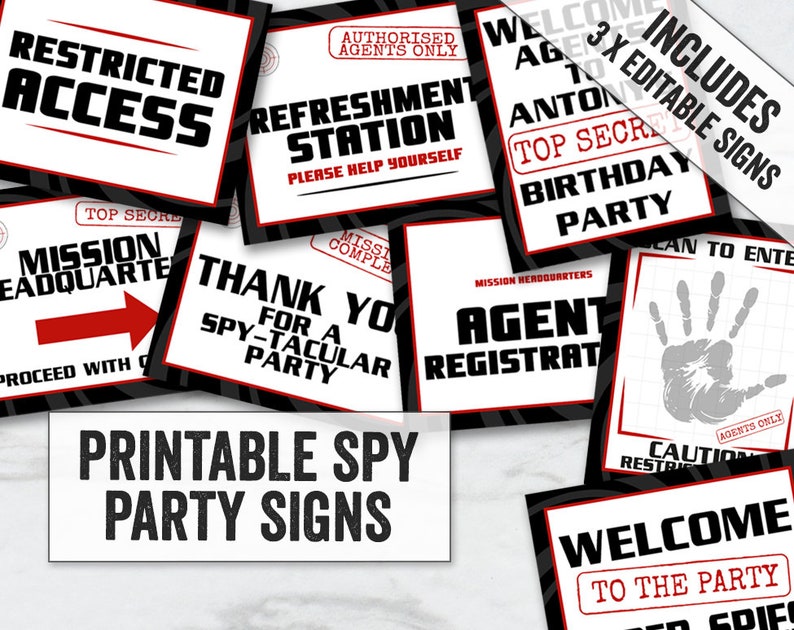 Spy Bash Signs or symptoms Printable, Editable Mystery Representative Bash Signs and symptoms, Children top secret consultant bash symptoms printable, editable spy signal printables, SA1 picture about Party Signs Printable named Spy Bash Signs and symptoms Printable, Editable Key Representative Celebration Indicators, Youngsters mystery consultant occasion indications printable, editable spy indicator printables, SA1